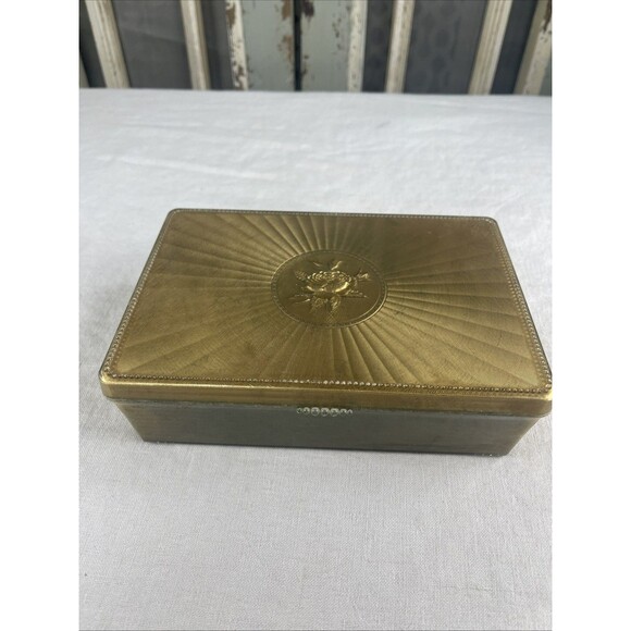 no brand Other - Vintage Gold Colored Plastic Box With Embossed Rose On Top